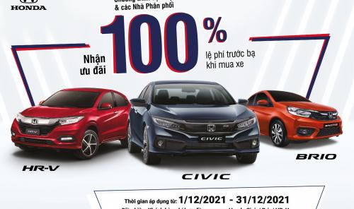 Hỗ trợ 100% lệ phí trước bạ cho khách hàng mua xe Honda Civic, Honda HR-V và Honda Brio trong tháng 11 năm 2021